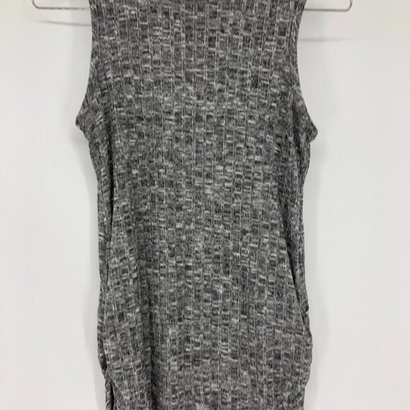 Warehouse one marled grey ribbed knit sleeveless turtleneck ruched sides - Picture 5 of 13